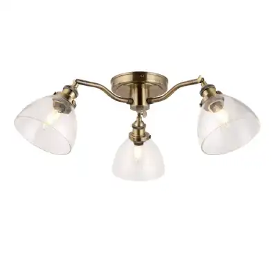 Small Antique brass clear 3 Ceiling Light Antique Brass