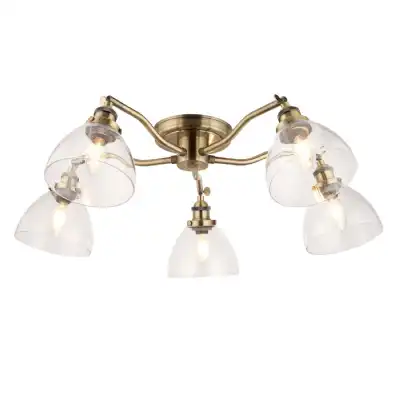 Large Antique brass clear 5 Ceiling Light Antique Brass