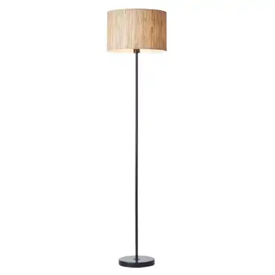 Matt Black Metal Floor Lamp Seagrass Shade