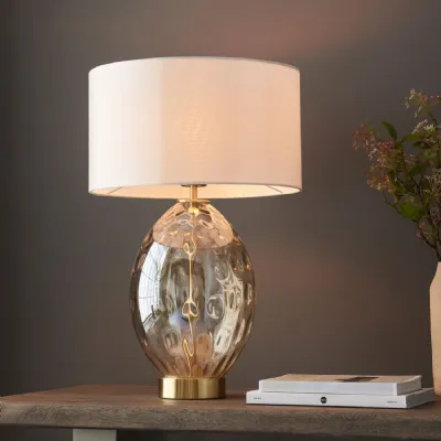 Champagne Steel Dimpled Glass Table Lamp with Touch Dimmer
