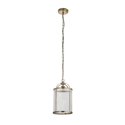 Small Antique Brass Ribbed 1lt Pendant