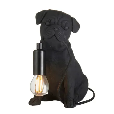 Black Resin Pug Puppy Table Lamp