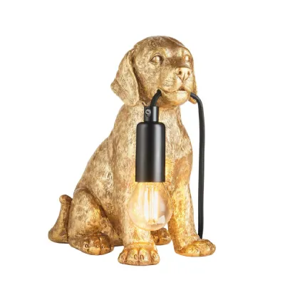 Gold Resin Labrador Puppy Table Lamp