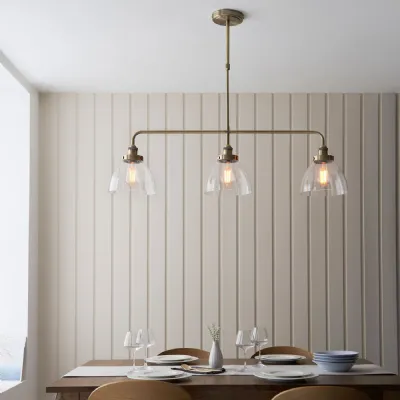 Antique Brass Linear 3 Pendant Light Industrial Style
