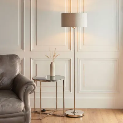 Brushed Chrome Floor Lamp with Natural Linen Shade