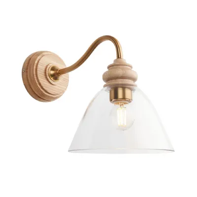 Natural Wooden Clear Glass Wall Light