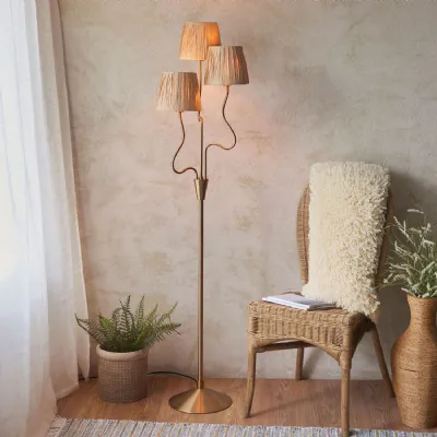 Wriggle Shaped 3 Arm Floor Lamp in Brushed Aged Brass