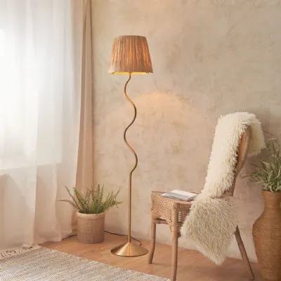 Wriggle Floor Lamp Aged Brass with Raffia Shade