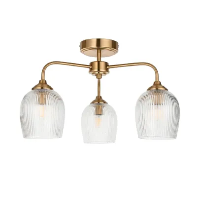 Ribbed Ceiling 3 Light Brushed Aged Brass