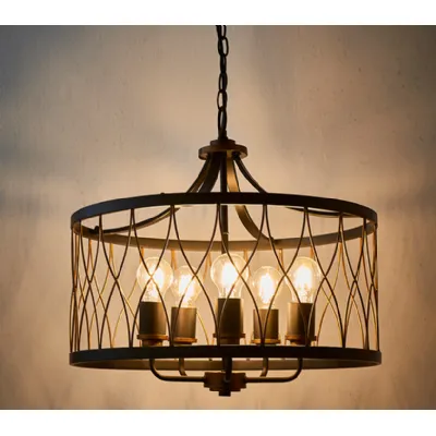 Matt Black and Rustic Bronze 5 Light Pendant Ceiling Light