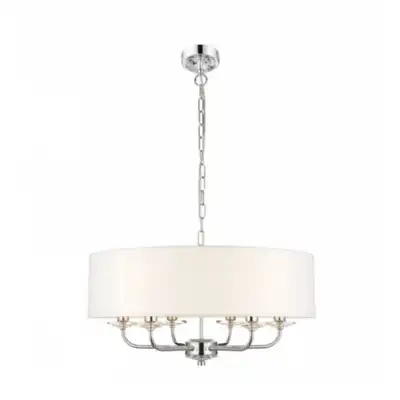 Bright Nickel White Silk Shaded Ceiling Pendant Light