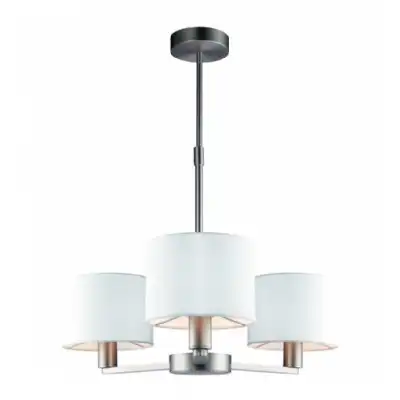 Small Vintage Matt Nickel Steel 3 Arm Pendant Light with White Shade