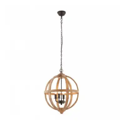 Mango Wood Metal Globe Frame Dark Bronze Pendant Light