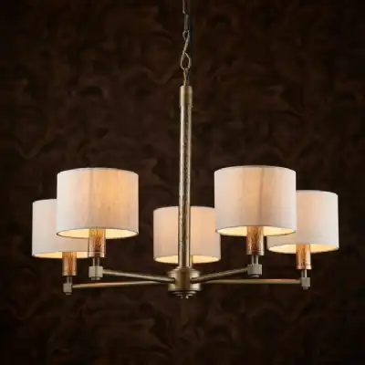Round Bronze 5 Pendant Light with White Shades