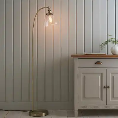 Brass Adjustable Floor Lamp with Glass Shade