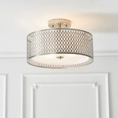Round 3 Flush Netter Design Satin Nickel Ceiling Lamp