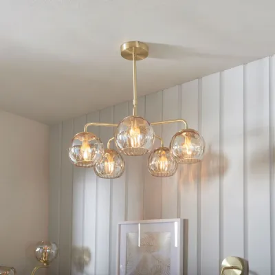 Brushed Brass 5 Light Elegant Pendant Ceiling Light