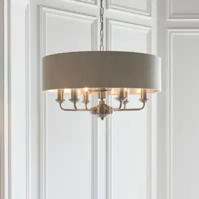 Brushed Chrome Metal 6 Pendant Ceiling Light Linen Fabric Shade