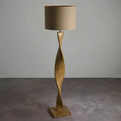 Twisted Turned Spiral Wood Floor Lamp Linen Shade