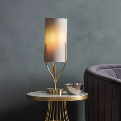 Brushed Gold Metal Twist Round Table Lamp