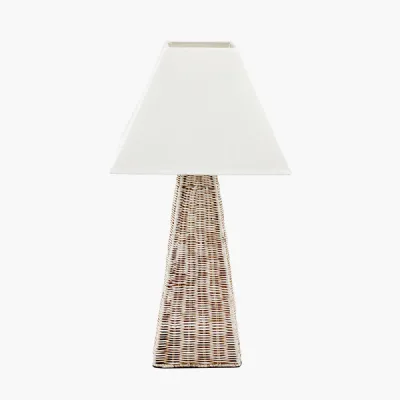 Seacomb Rattan Pyramid Table Lamp Base with Pyramid 35cm Cream Cotton Tapered Square Lampshade