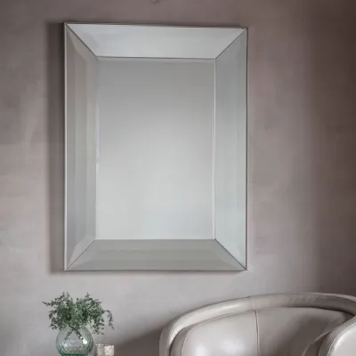 Silver Rectangular Wall Mirror Elegant Bevelled Frame Design