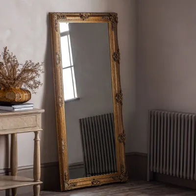 Large Ornate Carved Gold Painted Leaner Wall Mirror