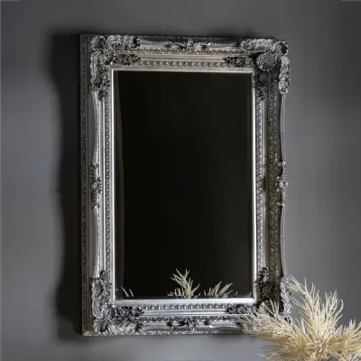 Large Silver Baroque Framed Ornate Carved Wall Mirror
