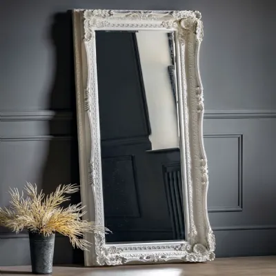 Large Cream Painted Ornate Rectangular Leaner Wall Mirror