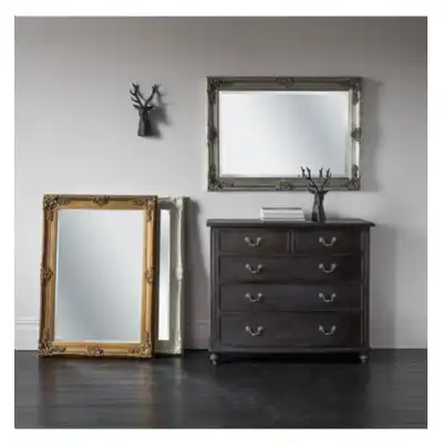 Traditional Antique Rectangle Silver Framed Wall Mirror