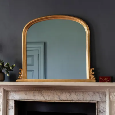 Vintage Antique Gold Arched Overmantle Wall Mirror