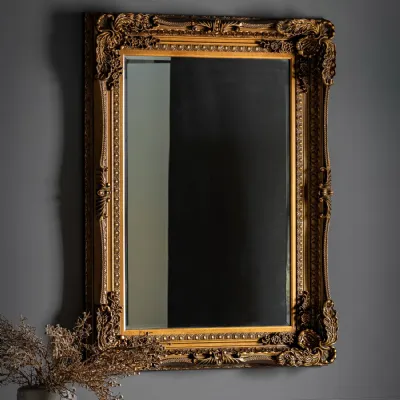 Ornate Carved Gold Frame Rectangular Wall Mirror