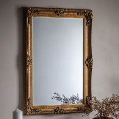 Gold Baroque Ornate Carved Frame Rectangular Wall Mirror