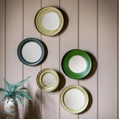 Set of 5 Round Painted Assorted Metal Framed Wall Mirrors