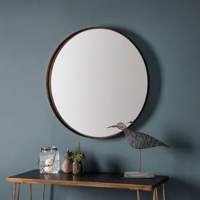 Bronze Finish Metal Round Wall Mirror 84cm