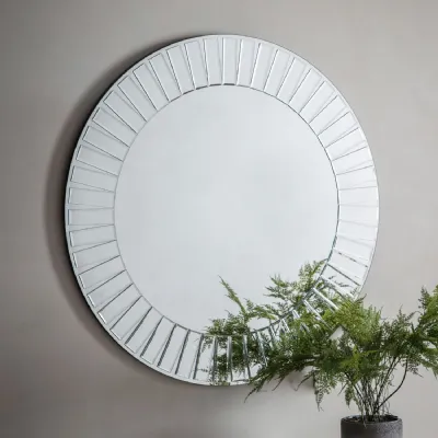 Mosaic Framed Bevelled Glass Round Wall Mirror 90cm Diameter