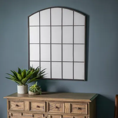 Large Rustic Metal Arched Multi Window Wall Mirror