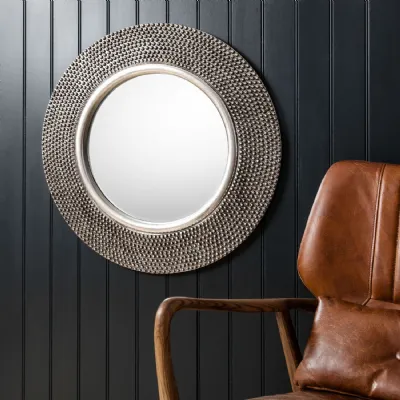 Pewter Raised Bobble Bead Effect Round Wall Mirror