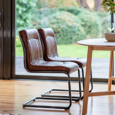 Vintage Tan Brown Leather Cantilever Dining Chair