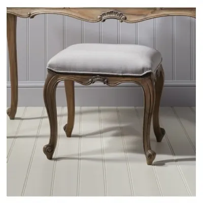Weathered Wood French Linen Upholstered Dressing Table Stool