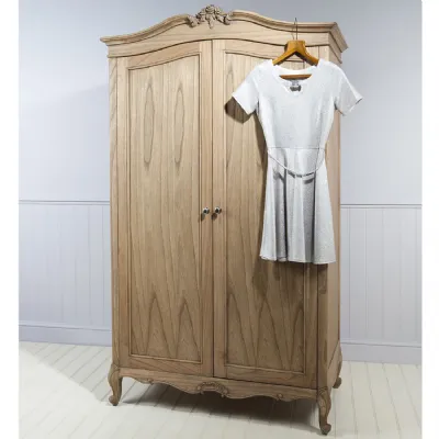 Weathered Ash Wood 2 Door Double French Carved Wardrobe