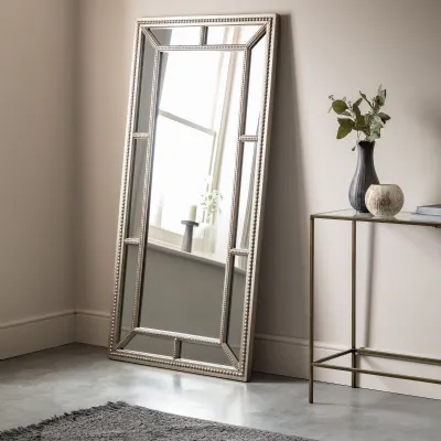 Large Pewter Silver Rectangular Leaner Wall Mirror