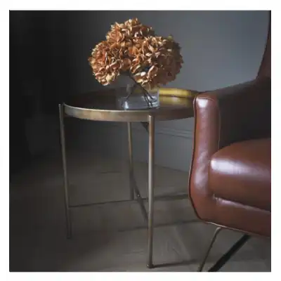 Round Two Tone Pin Metal Legs Folding Side Table in Tray Top