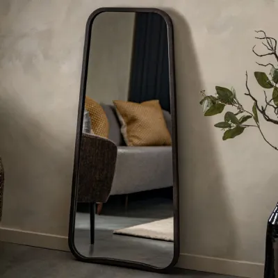 Large Black Leaner Mirror Curved Metal Frame 120cm Tall