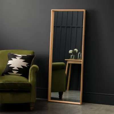 Oak Wood Tall Rectangular Full Length Leaner Mirror