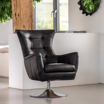 Black Leather Swivel Arm Chair with Chrome Base
