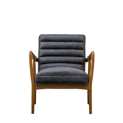 Black Aged Leather Armchair