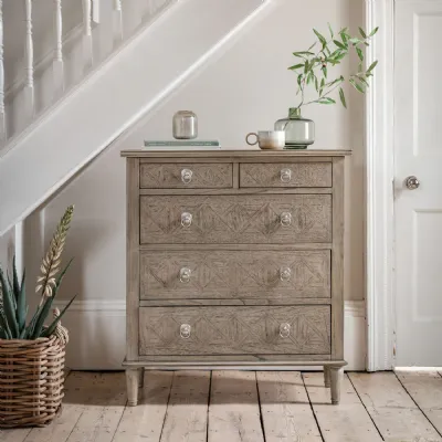 Traditional Wooden Parquet Chest of 5 Drawers