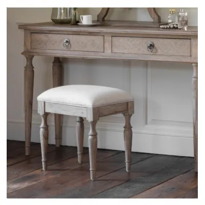 Weathered Mindy Wood Linen Upholstered Dressing Table Stool