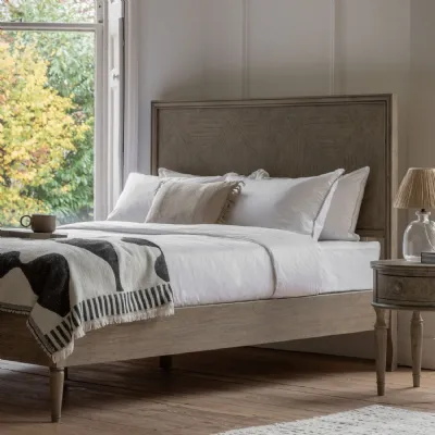 French Style Wooden Super King Size Bed Parquetry Design